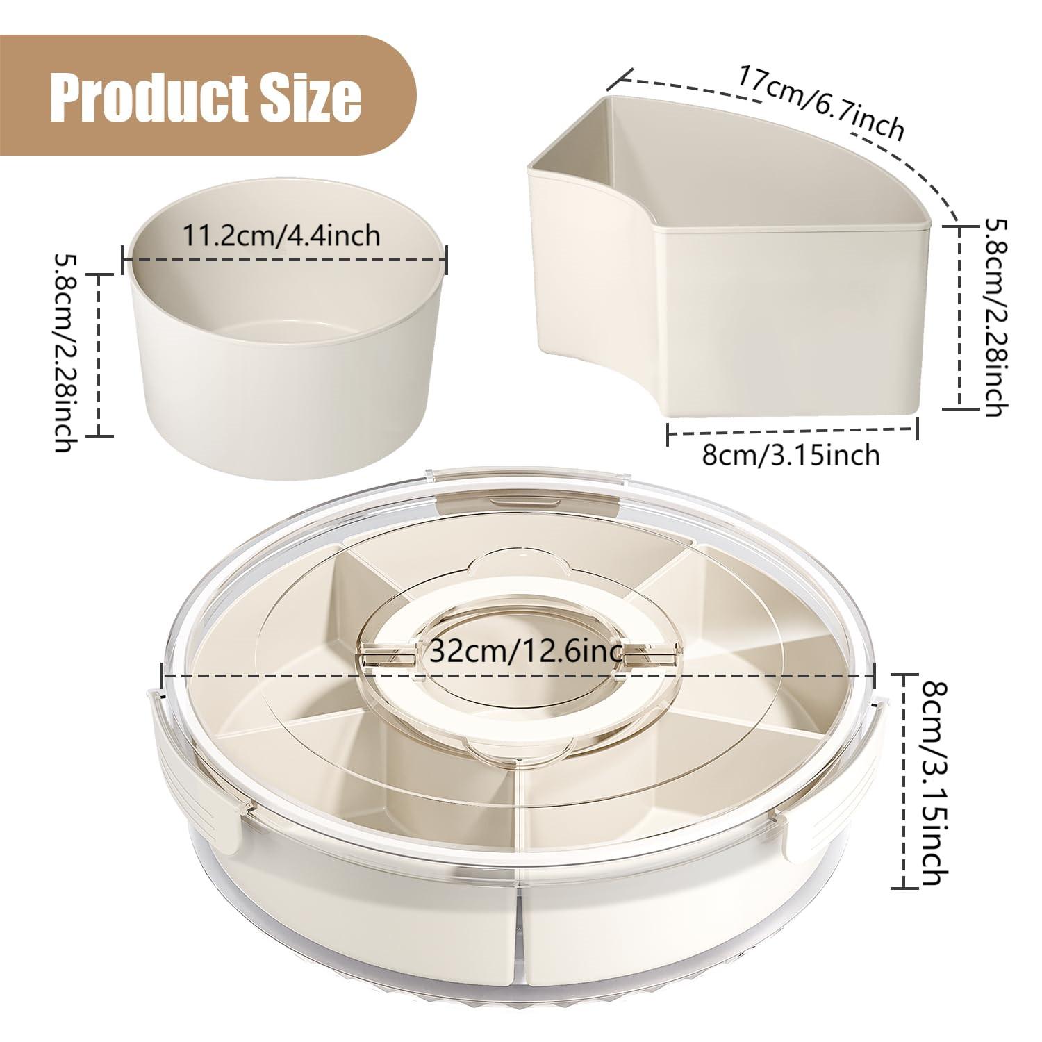 Rotating Snack Tray with Lid & Handle, 1 Count Clear Snack Organizer, Snack Storage Box for Fruits & Vegetable & Nuts