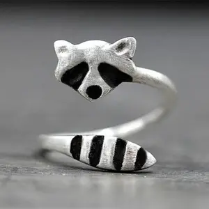 Cute Animal Open Ring for Women, Featuring an Adjustable Raccoon Fox Tail Design for Daily Wear Jewelry, Female