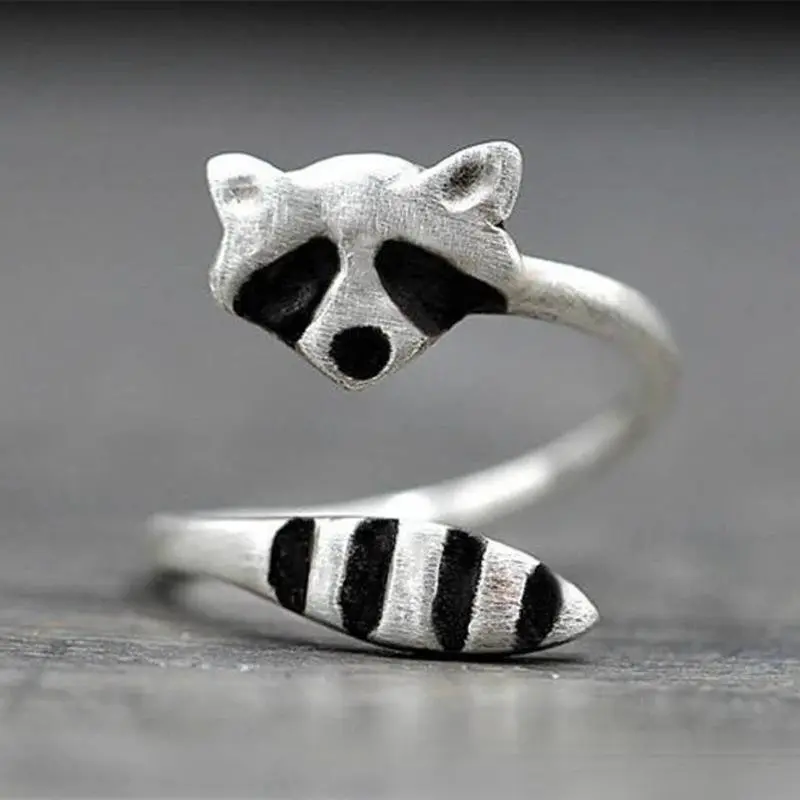 Cute Animal Open Ring for Women, Featuring an Adjustable Raccoon Fox Tail Design for Daily Wear Jewelry, Female