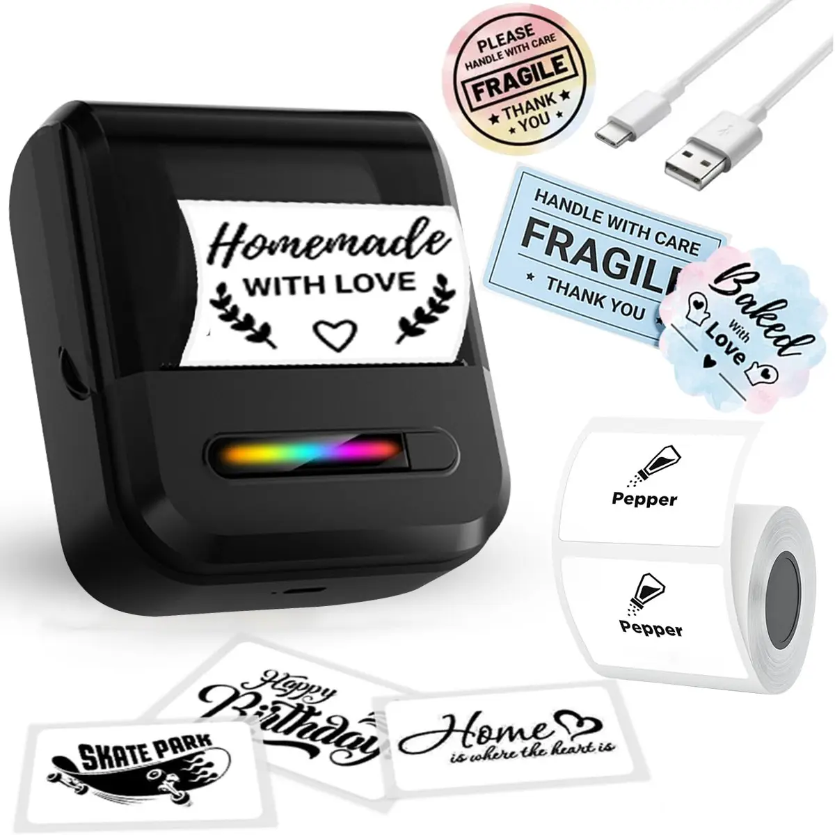 Wireless Mini Label Printer, Portable Thermal Label Maker, Includes 1 Roll 40x20mm Labels, Ideal for Small Businesses, Office, Home, Fashion, Supermarket, Jewelry, Food Industry