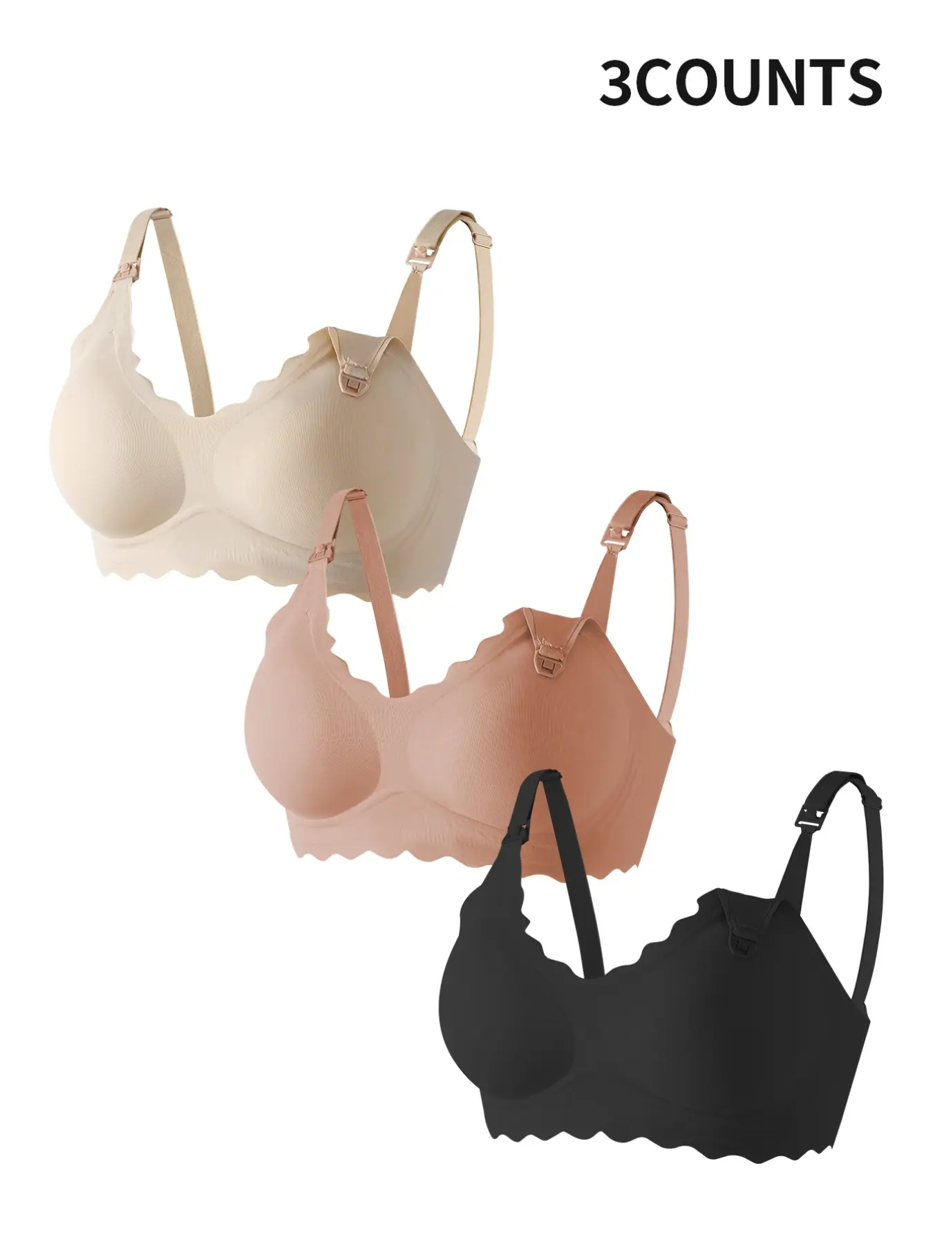 3-Pack Pregnant Nursing Bras, Push-Up Comfortable No Underwire, Adjustable Straps, Non-Removable Pads, Ideal for Pregnancy and Lactation
