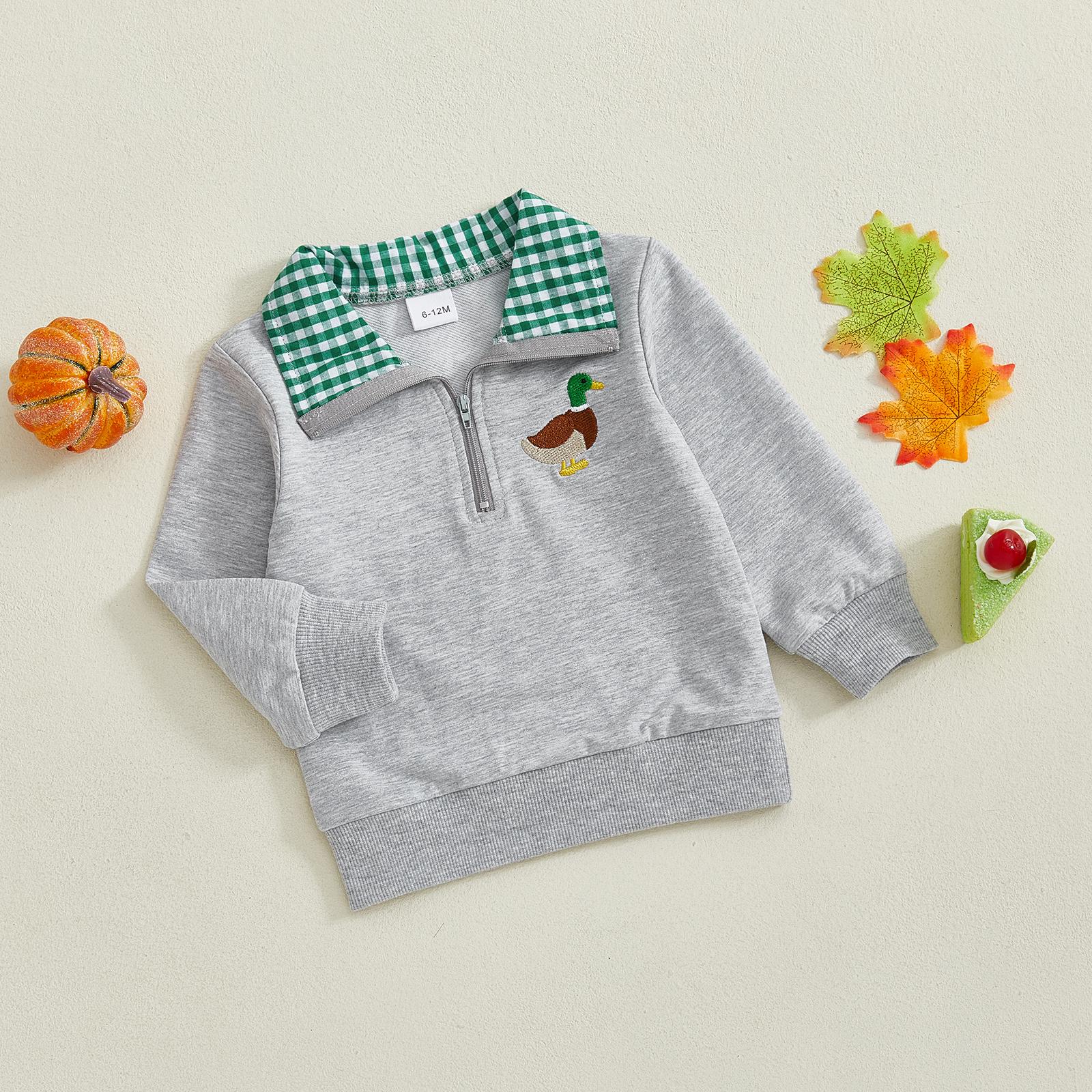 Toddler Boy Girl Outfit Hunting Season Embroidery Sweatshirt Animal Lapel Neck Pullover Shirt Top Fall Clothes