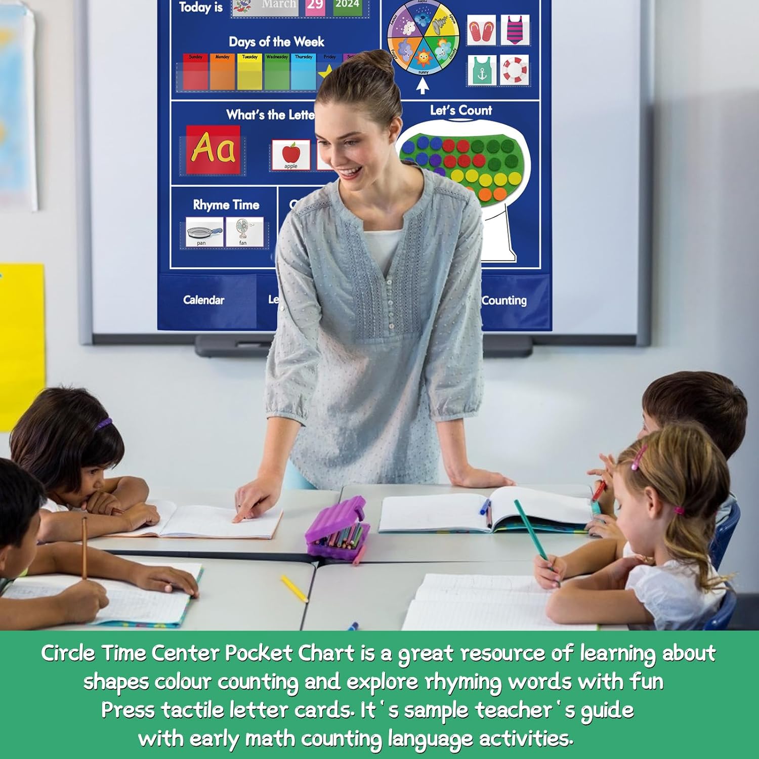 Circle Time Center Classroom Pocket Chart Educational Pocket Chart Teaching Materials Learning Calendar Weather Counting Letter Color Shape etc