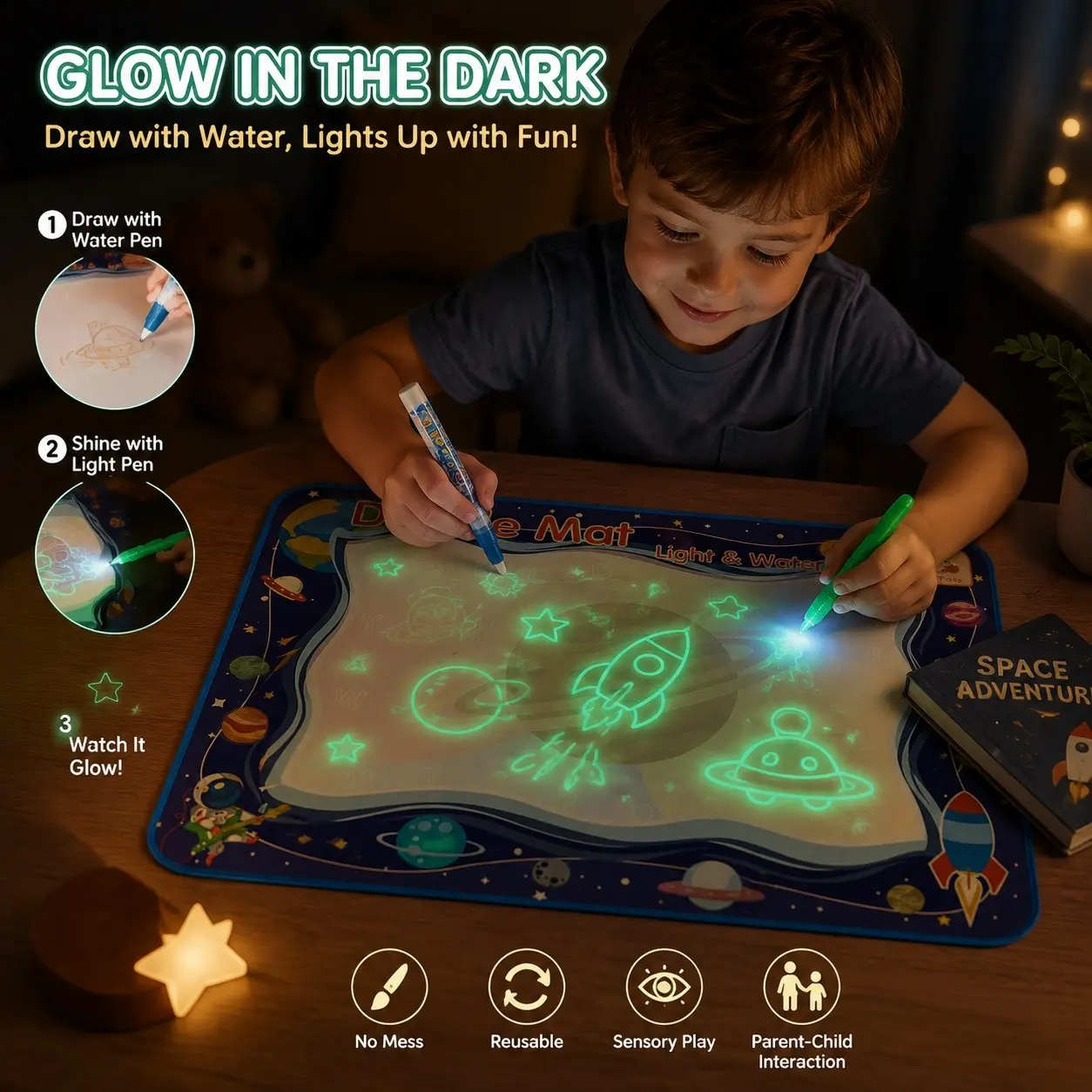 Educational Cute Cartoon Magic Water Drawing Mat, Large Absorbent Watercolor Painting Mats with Accessories Kit, Ideal Birthday Gift, Craft Supplies