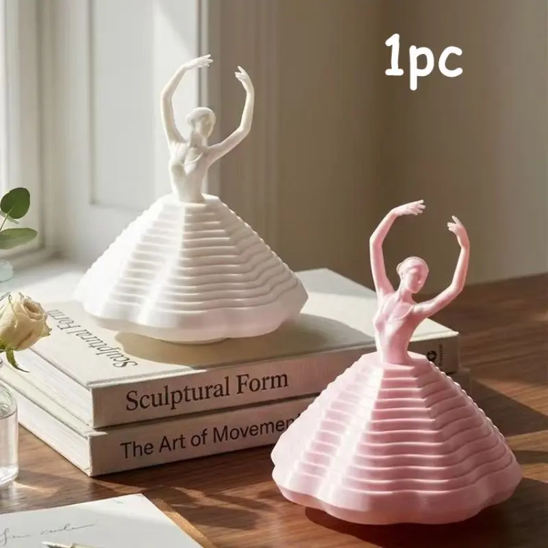 3D Printed Layered Wave Ballet Girl Figurine, Elegant Dancing Maiden Dress, Desktop Vanity Decor, Soft Interior Decoration