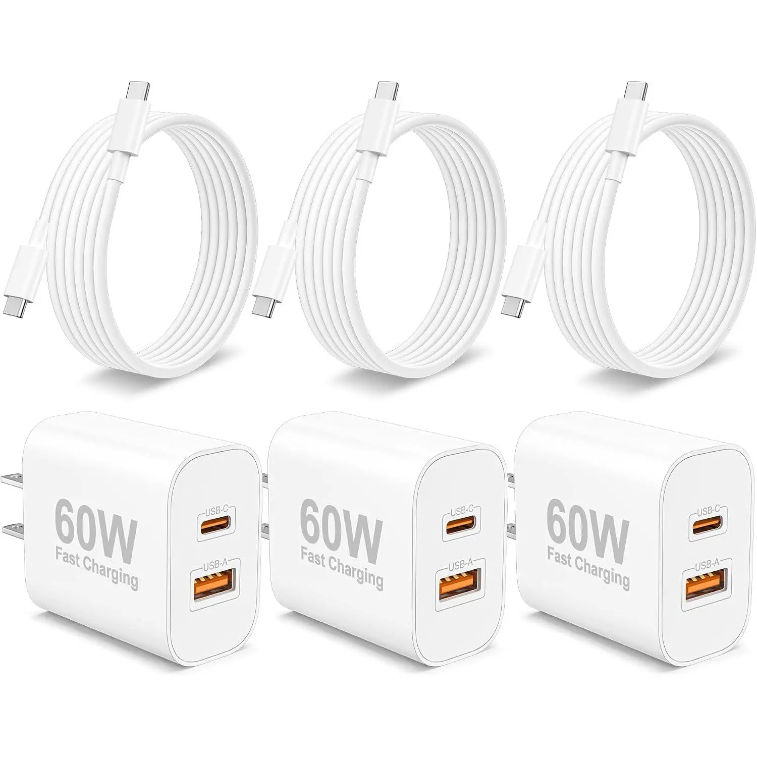 17 16 15 Charger, 3-Pack 60W  USB C Charger Block, Type C Chargers Super   for  17/17 Pro/17 Pro Max/Air/16/16 Plus/16 Pro/15/15 Pro Max, iPad with 6FT USB-C  Cord
