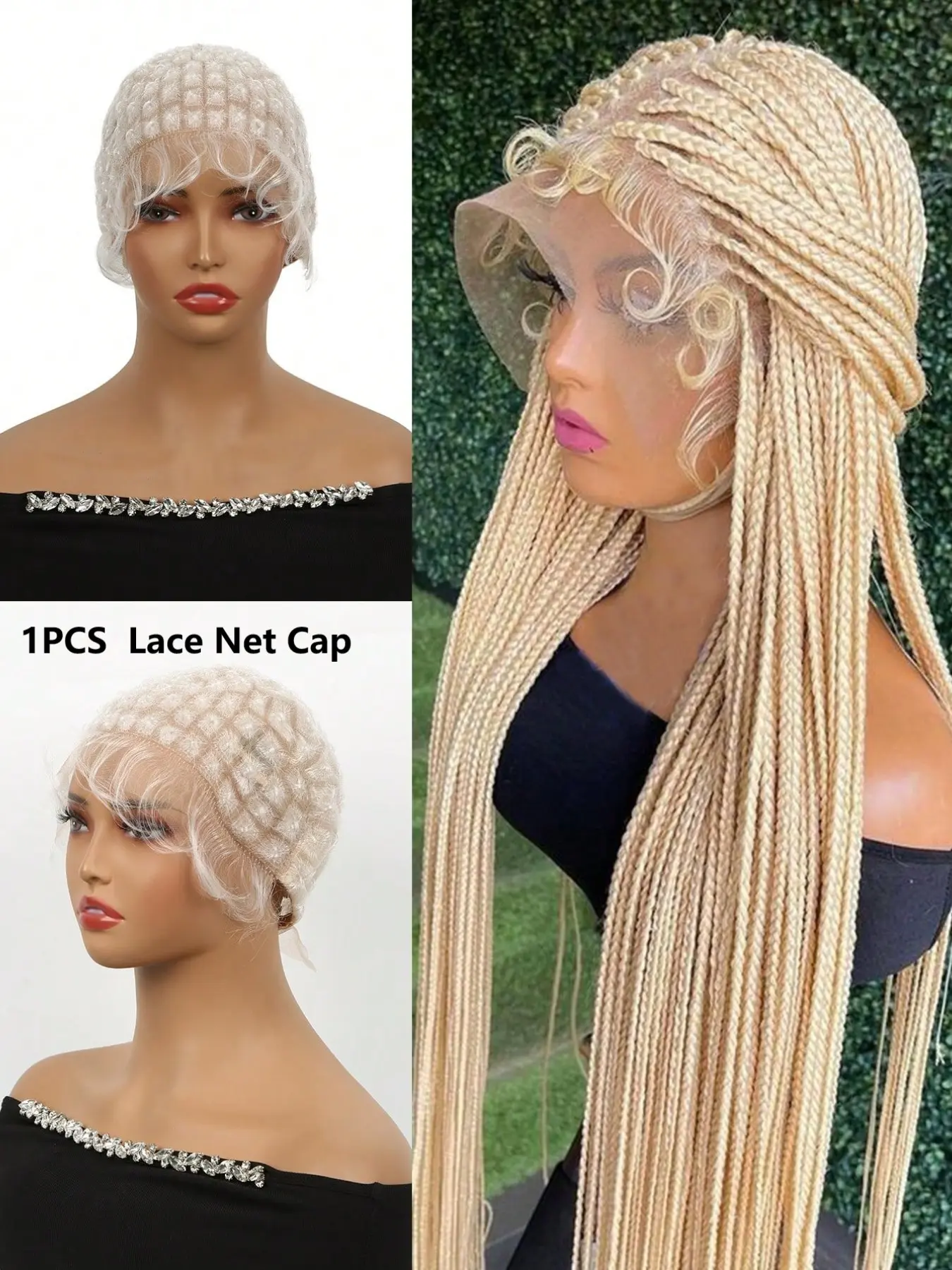 Double Full Lace Crochet Wig Caps With Natural Knots And Baby Hair Easy For Wig Making, Breathable Lace Braided Cap For Crochet Braids, Glueless Hair Net With Bang
