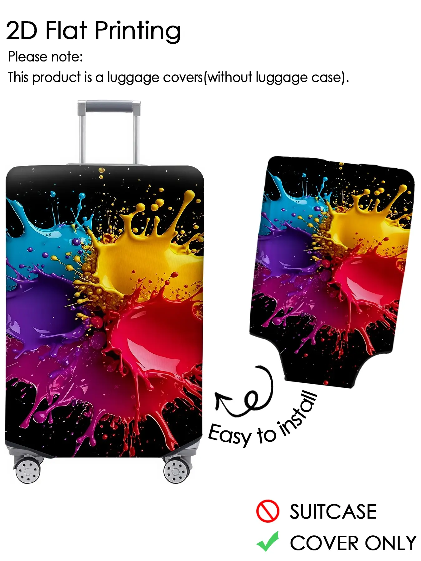 Black background colorful splashed ink paint luggage cover, luggage dust cover, dust-proof, scratch resistant, personalized pattern not easily confused, suitable for 18-32 inch luggage, essential travel accessory