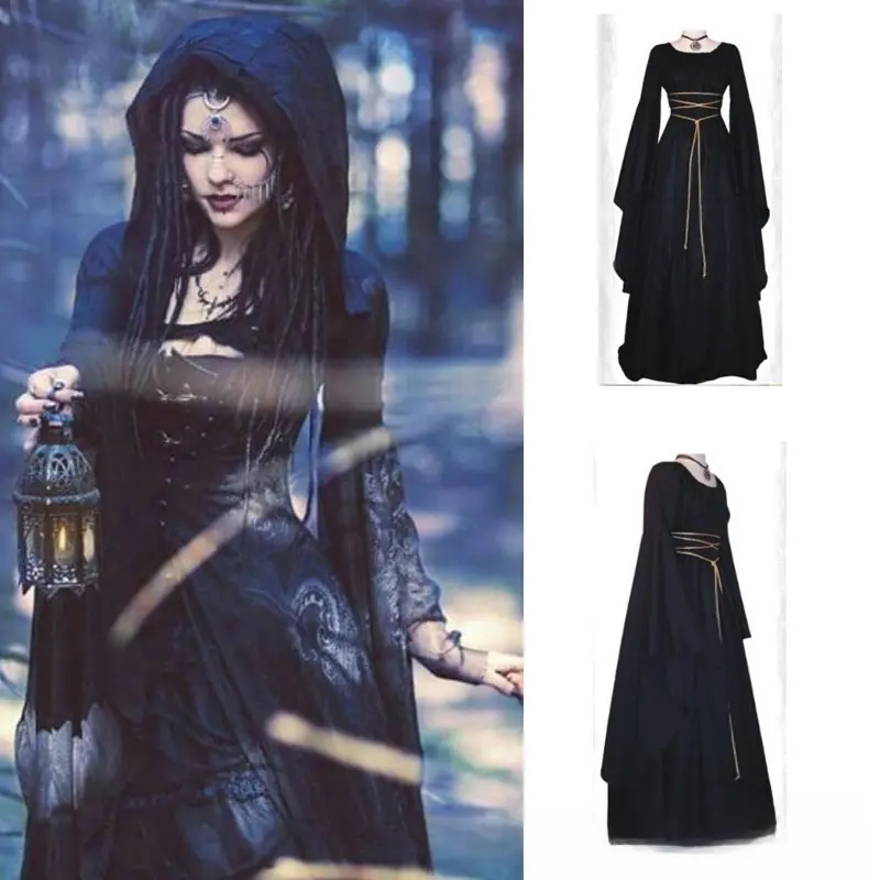 European American Stage Wear Solid Vintage Medieval Long Witch Costume Five Styles For Halloween Events