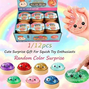 1/12PCS Glitter Dumpling Squishy, Mini Real Bun Dumplings Stress Relief Set Pack Box, Crazy Fun Balls Toys Fidget Cute Sensory for Anxiety Relief Toy Hand Relax, Birthday Gifts (Smiling)
