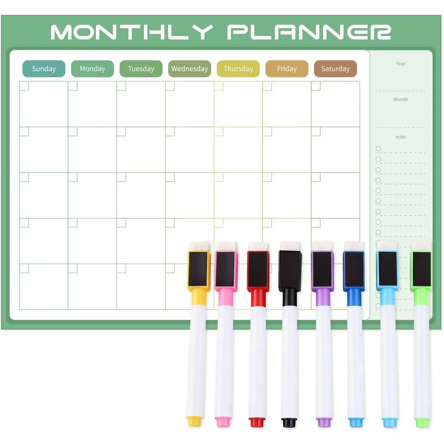 Large  Refrigerator Calendar, 16"×12",8pcs Markers & Eraser |   White Board, Family Month Planner for Busy Moms (Green)