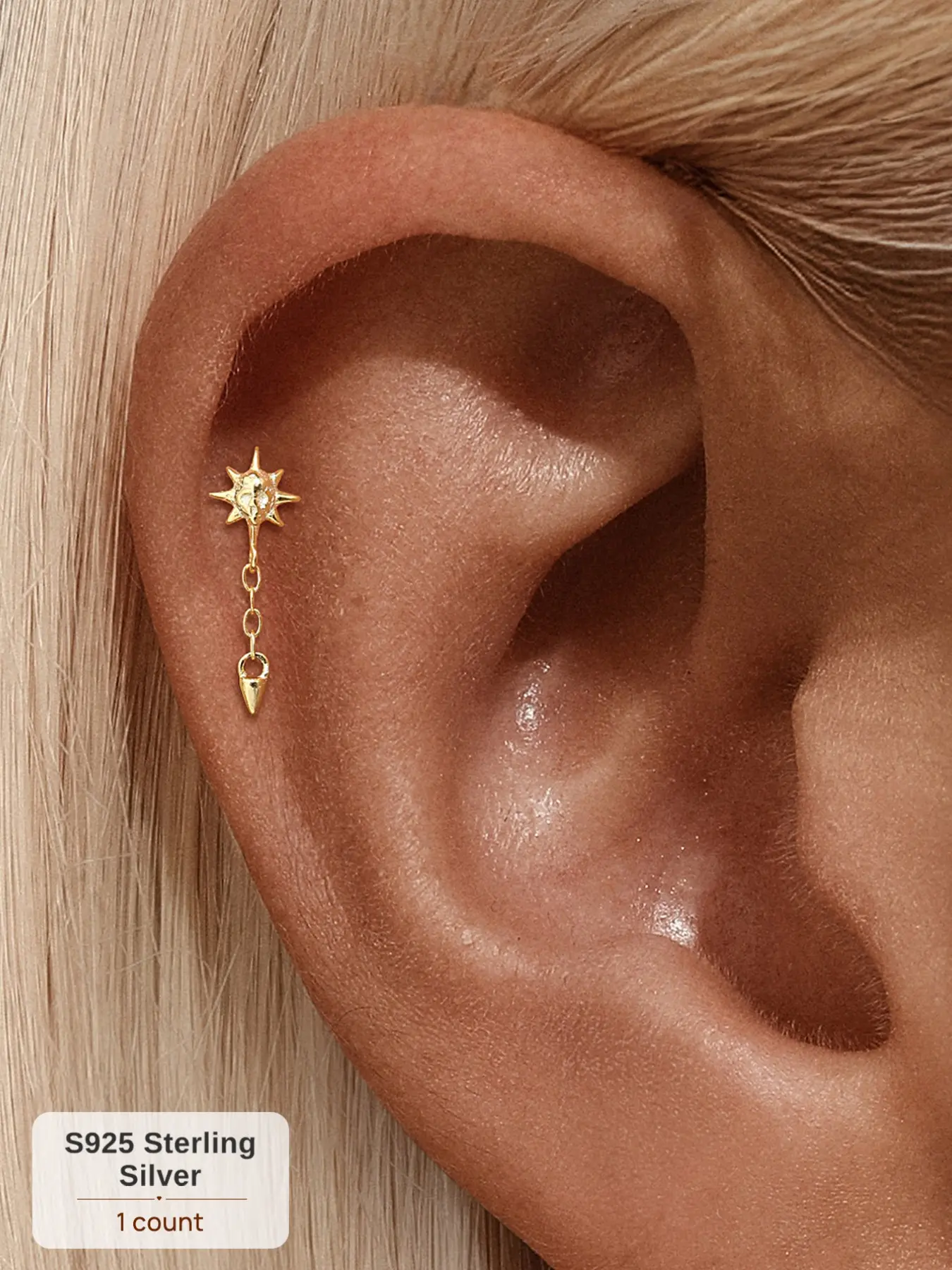 18K Gold Plated S925 Sterling Silver Skull Earring | 1PC Gothic Skull Chain Tassel Flatback Cartilage Stud | Tarnish Free Sleep Safe Cartilage Helix Hypoallergenic ,Non-Tamish, ldeal for Daily Wear, Weddings, Parties,Engagements, Anniversaries, Valentine