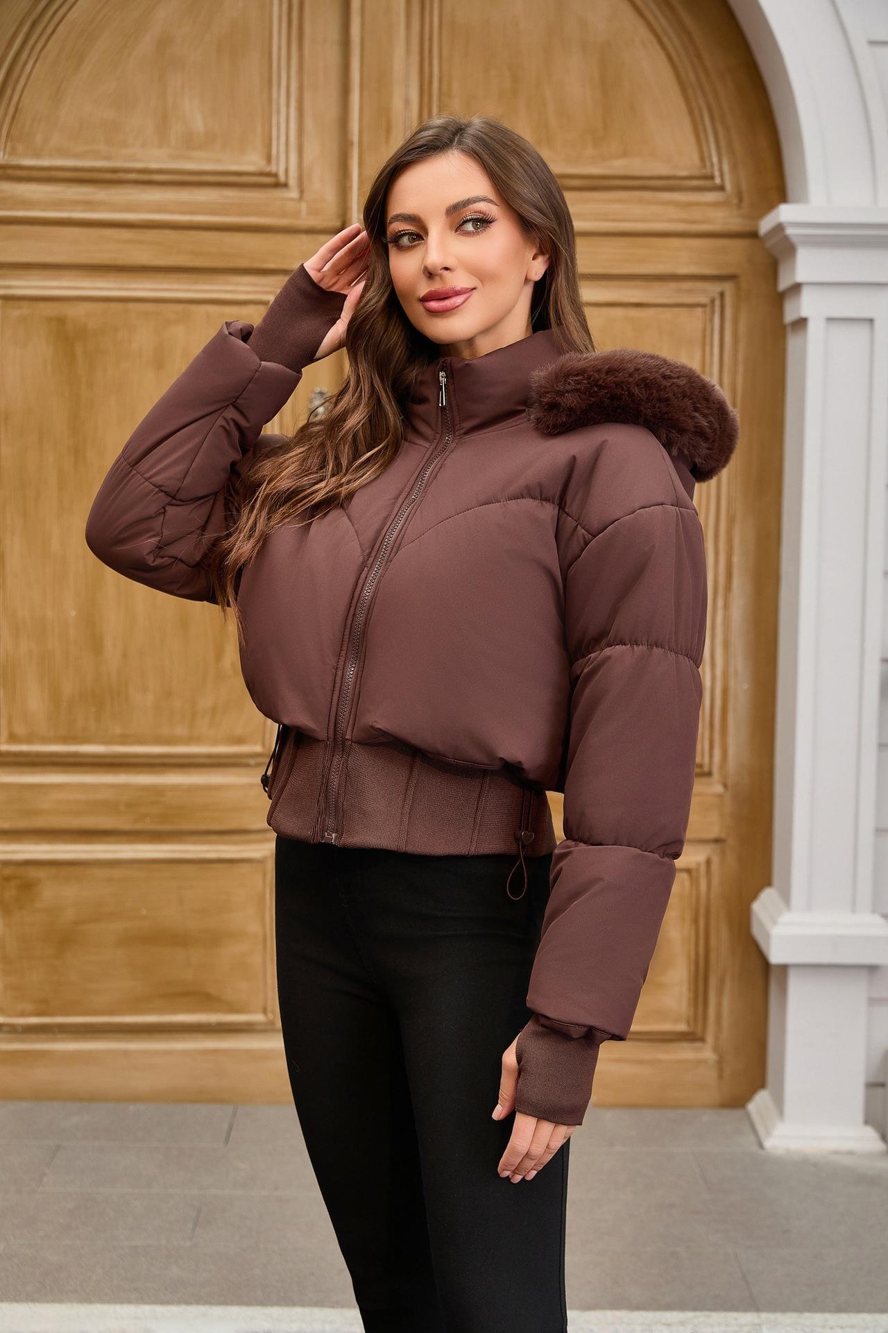 BIGWIG women's long-sleeved autumn and winter short down jacket, with hood for going out, basic parka, jacket, hooded jacket, girls zipper jacket, 2025 fashion new style, long-sleeved puffy jacket, stand-up collar zipper, quilted filling