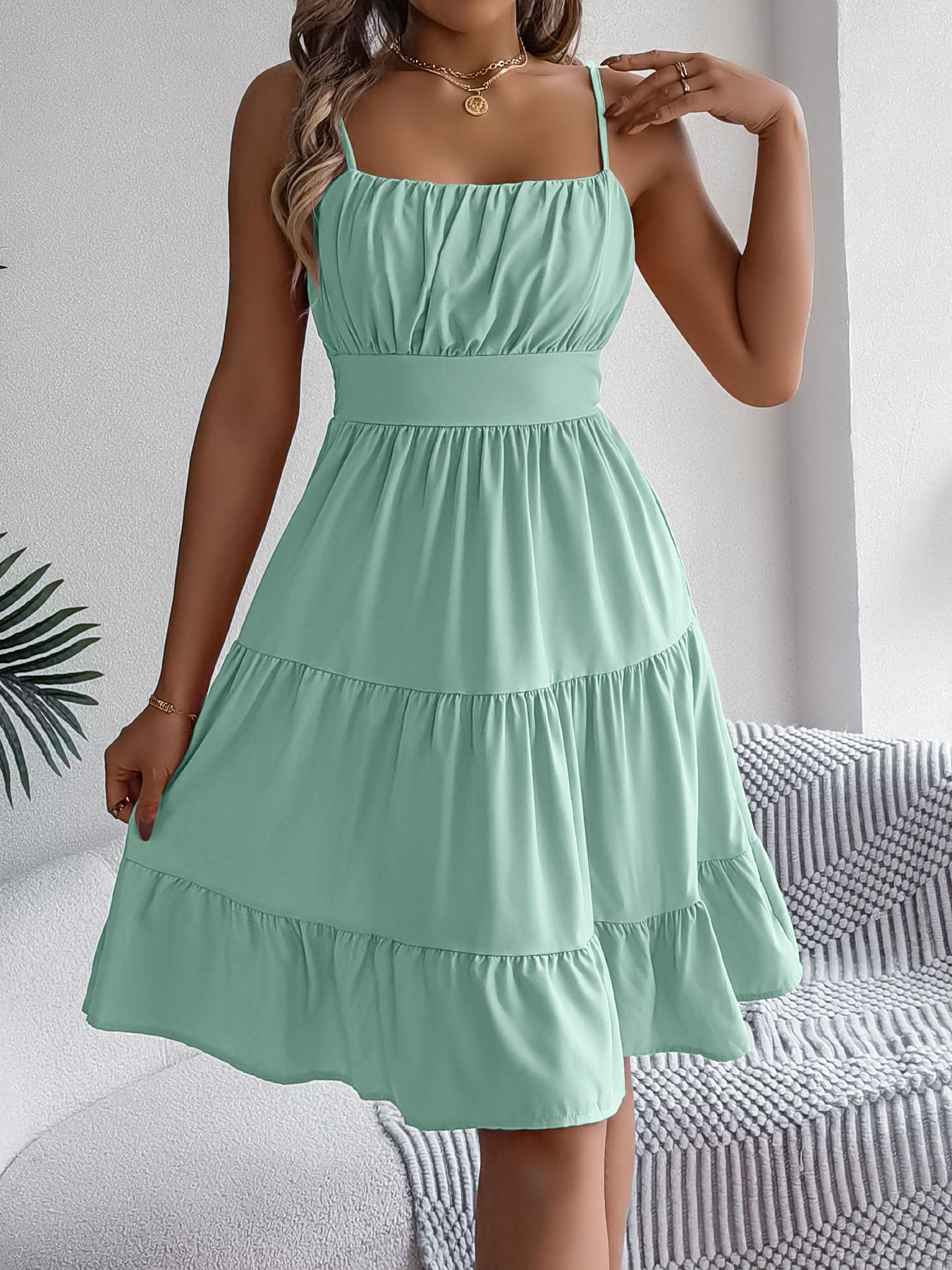 Women's Solid Color Cami Dress, Casual Fashionable Sleeveless A Line Dress for Summer, Ladies Clothes for Daily Wear