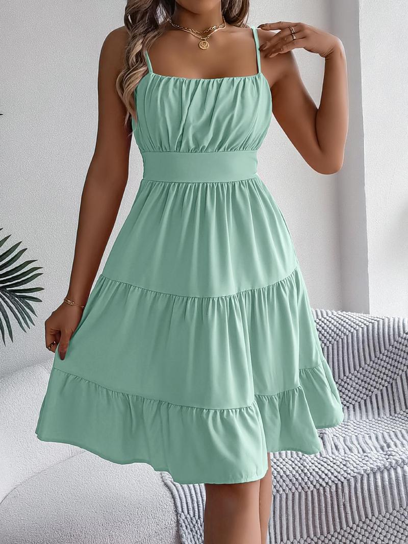 Women's Solid Color Cami Dress, Casual Fashionable Sleeveless A Line Dress for Summer, Ladies Clothes for Daily Wear