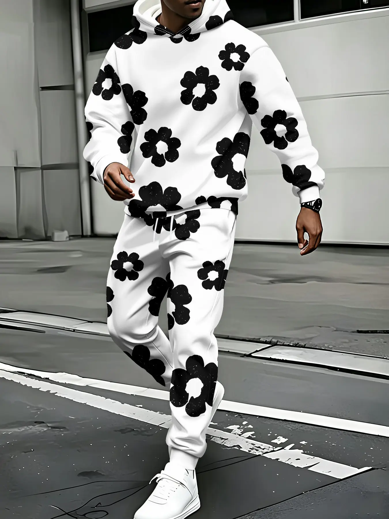 Men's Casual Sporty 3D Print Set, Geometric Pattern Hoodie and Pants, Loose-Fit Outdoor Streetwear, Ideal for Daily Activities, Athleisure Wear Set