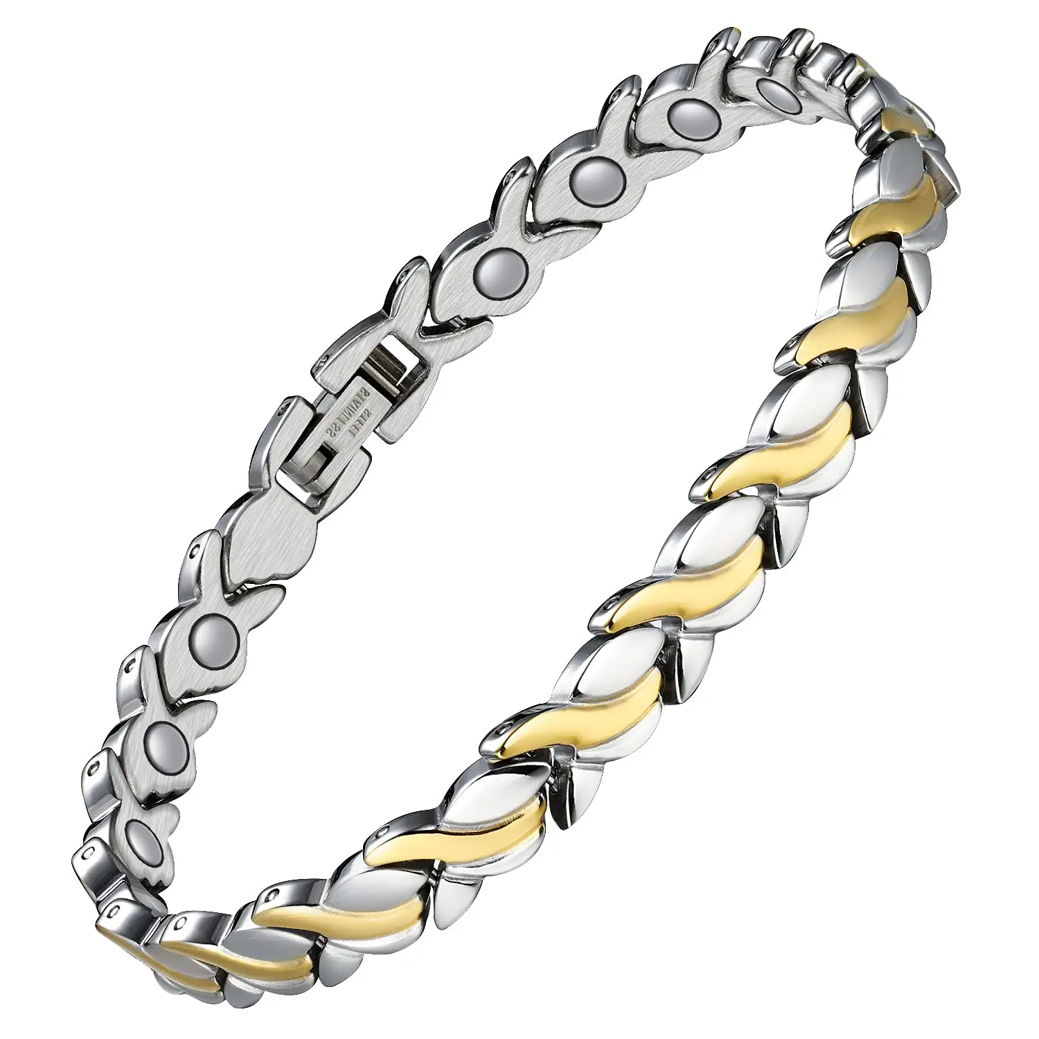 Women's Mermaid Series Stainless Steel Magnetic Bracelet - Elegant Adjustable Size Metal Wrist Accessory, Includes Tool, for Everyday Use, No Gemstones, Fashionable Gift, Magnetic Clasp, Link Chain, Two-Tone Look