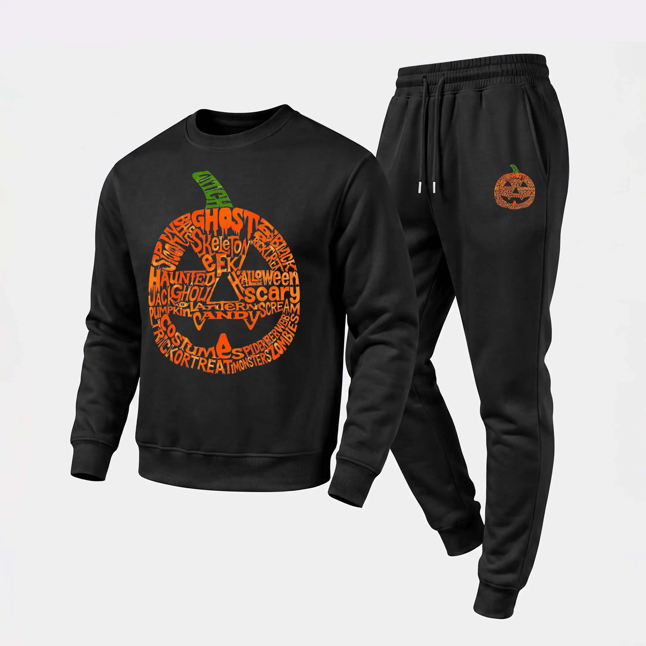 Men's Ghost”“Skeleton”“Candy"Spooky Graphic Crewneck Sweatshirt and Jogger Pants Set, Casual Long Sleeve Pullover with Drawstring Sweatpants, Fall Winter Tracksuit for Daily Wear, Travel, Lounge, Workout and Indoor Outdoor Activities