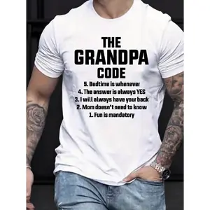 Men's Summer Casual Graphic T-Shirt - Humorous Print of the Grandpa Code, Crew Neck Short Sleeve Regular Fitgood graphic tees