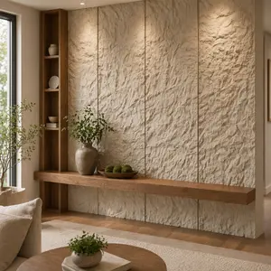 ARCH 3D Faux Stone Wall Panels, 6 PCS PU Wainscoting Panel for Interior Wall Decor, Flame-Resistant & Lightweight, for TV Wall, Office, Living Room, 47.24" x 23.62" (Rock Stone, Linen), Natural Look