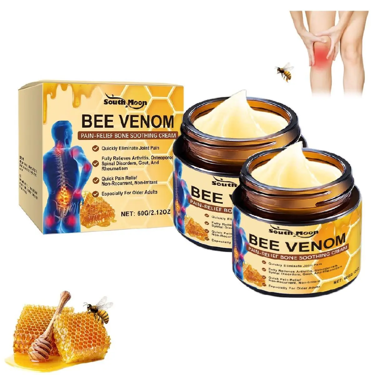 2PCS Botulinum Toxin & Bee Venom Bone Cream, Bee Venom Joint Relief Cream, Bee Venom Joint Gel with Natural Formula for Neck,Waist,Back Hand Feet and Leg