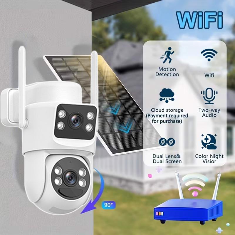 WiFi Solar-Powered Dual-Lens Camera for Mobile Remote Outdoor Night Vision HD Without Electricity