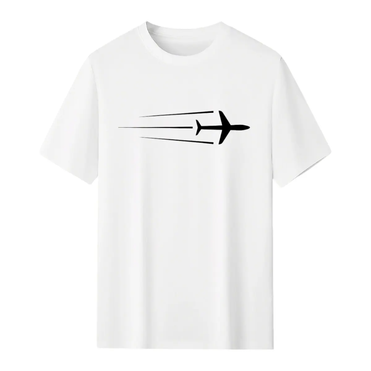 Minimalist Speeding Airplane Motion Line Silhouette Graphic T-Shirt, Crew Neck Short Sleeve Aviation Travel Lover Casual Tee Top