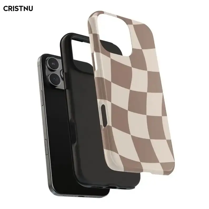 Wavy Checkered Pattern Smartphone Casing for iPhone 17 Pro, Handheld Cellphone Protective Cover, Durable Stylish Mobile Accessories Gift for iPhone Users