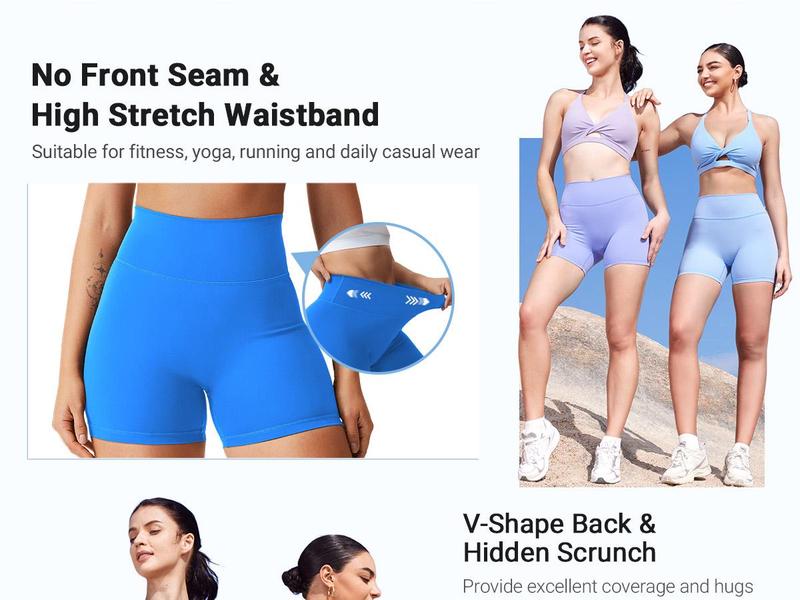 YEOREO Women's Biker Shorts 4.5" Hidden Scrunch High Waist Tummy Control Gym Yoga Running Impact Blue Plain Stretchy Fabric Active Skort Skirt