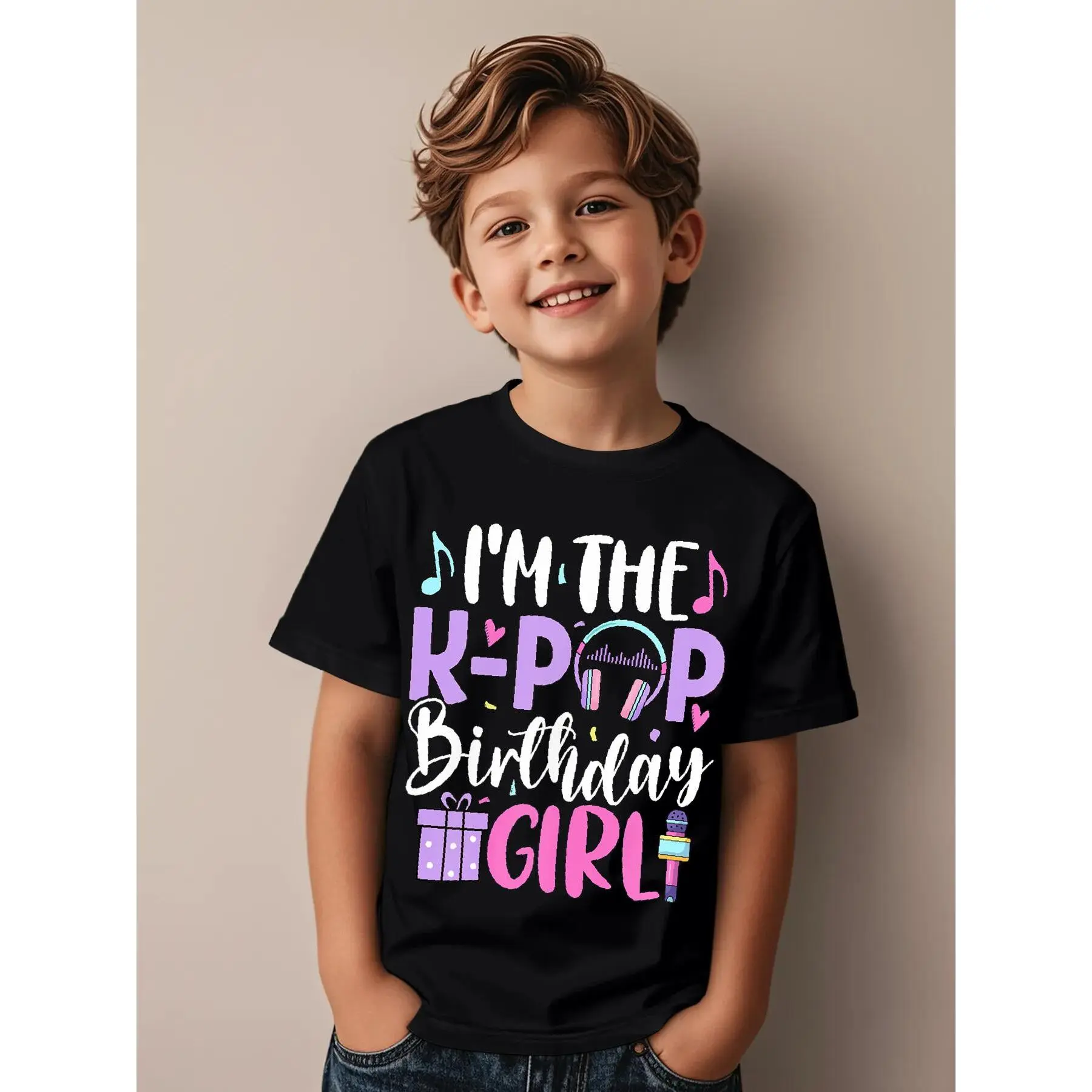K Pop Birthday Girl Korean Pop Music Party Funny Awesome Graphic Kid T-Shirt Fashion Kid T Shirts Streetwear Tees Tops for Kid