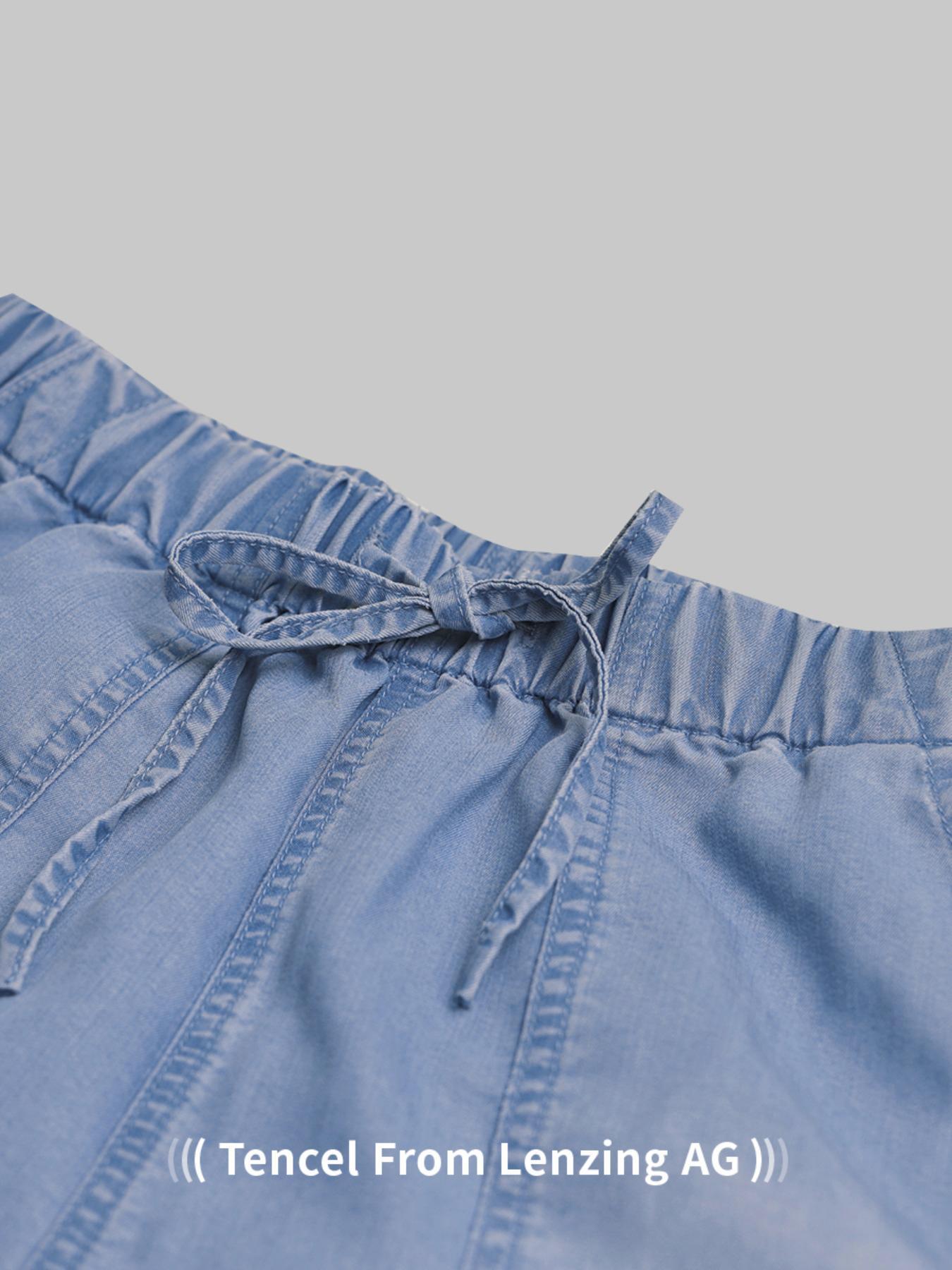 Women's Plain Drawstring Waist Denim Shorts, Casual Fashion Pocket Shorts for Daily Wear, Ladies Summer Bottoms Women's Plain Drawstring Waist Denim Shorts, Casual Fashion Pocket Shorts for Daily Wear, Ladies Summer Bottoms