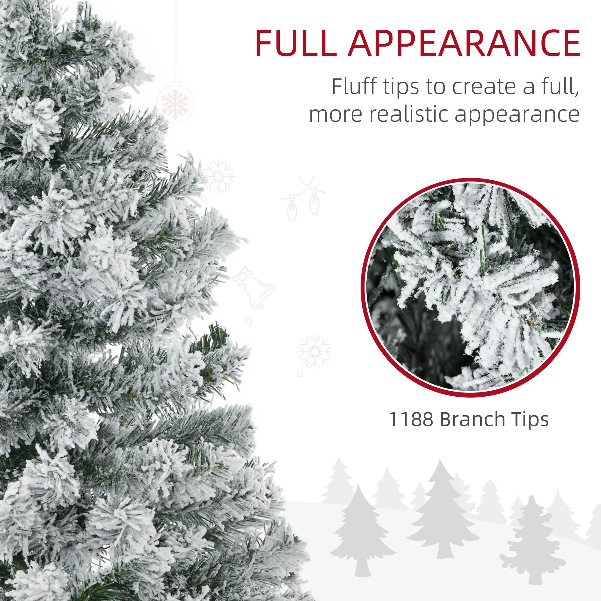 Homcom 7.5' Flocked Artificial Christmas Tree with Warm White Led Lights