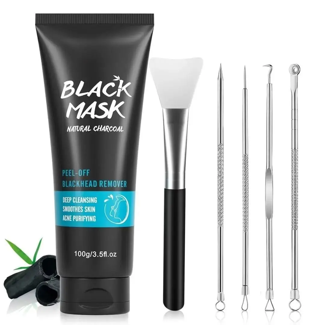 3-in-1 Bamboo Charcoal Peel Off Blackhead Mask Kit | Deep Cleansing Black Facial Mask with Extractor Tools, Remove Pimple & Shrink Pores #BlackheadRemover #CharcoalMask #PeelOffMask #DeepCleansing #ShrinkPores