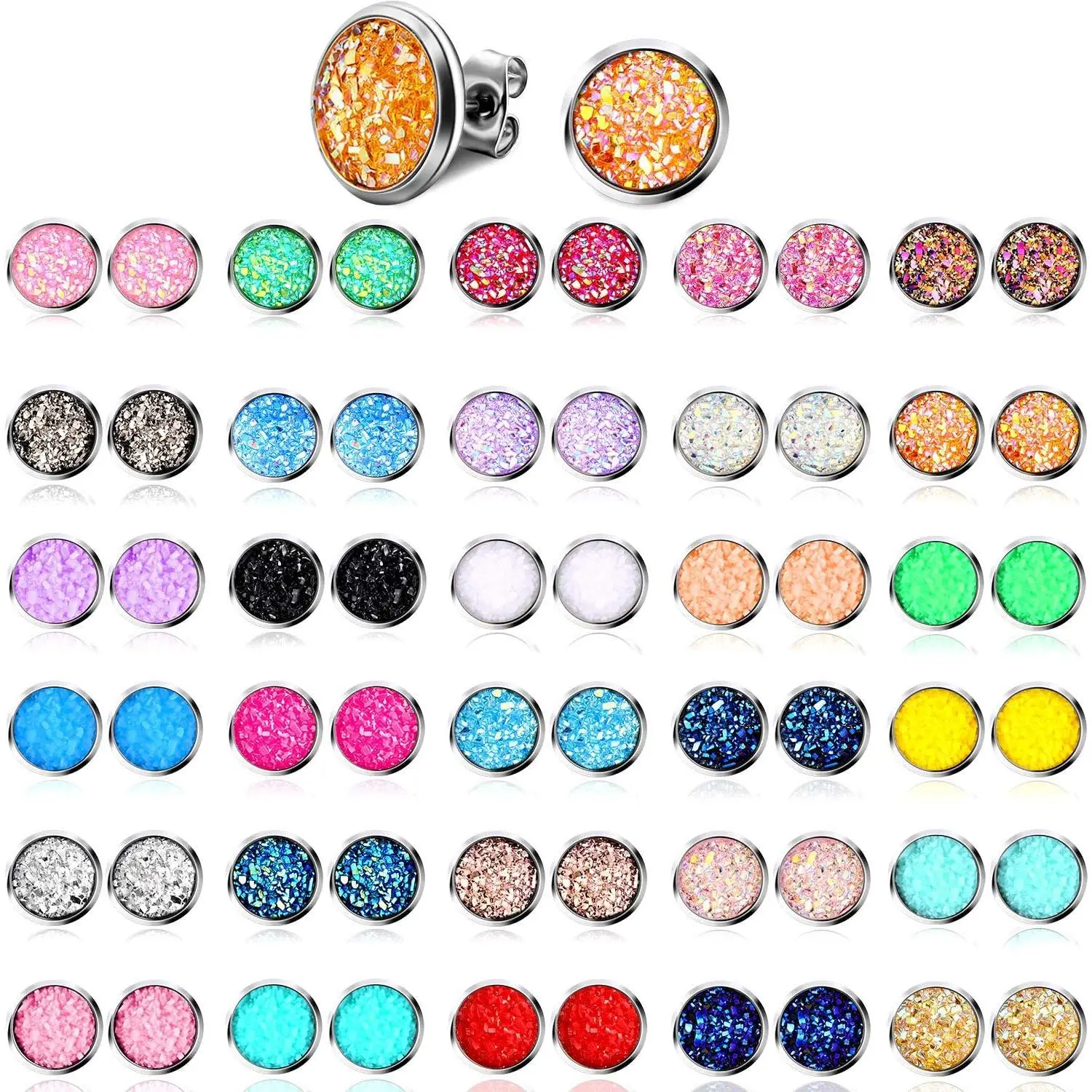 32 Pairs Round Druzy Stud Earrings Bohemian Round Stud Stainless Steel Pierced Earrings Jewelry for Women Graduation Gift