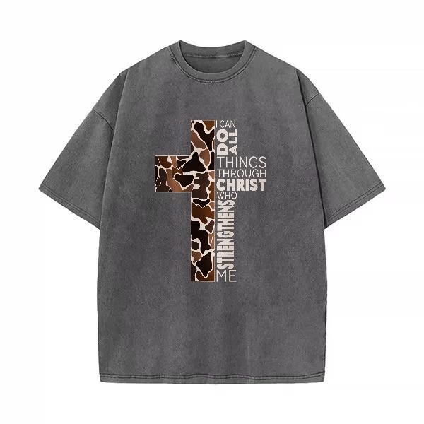 Christian T-Shirt, Camo Cross Design With Philippians 4:13 Verse, Perfect For Faithful Believers And Outdoorsmen