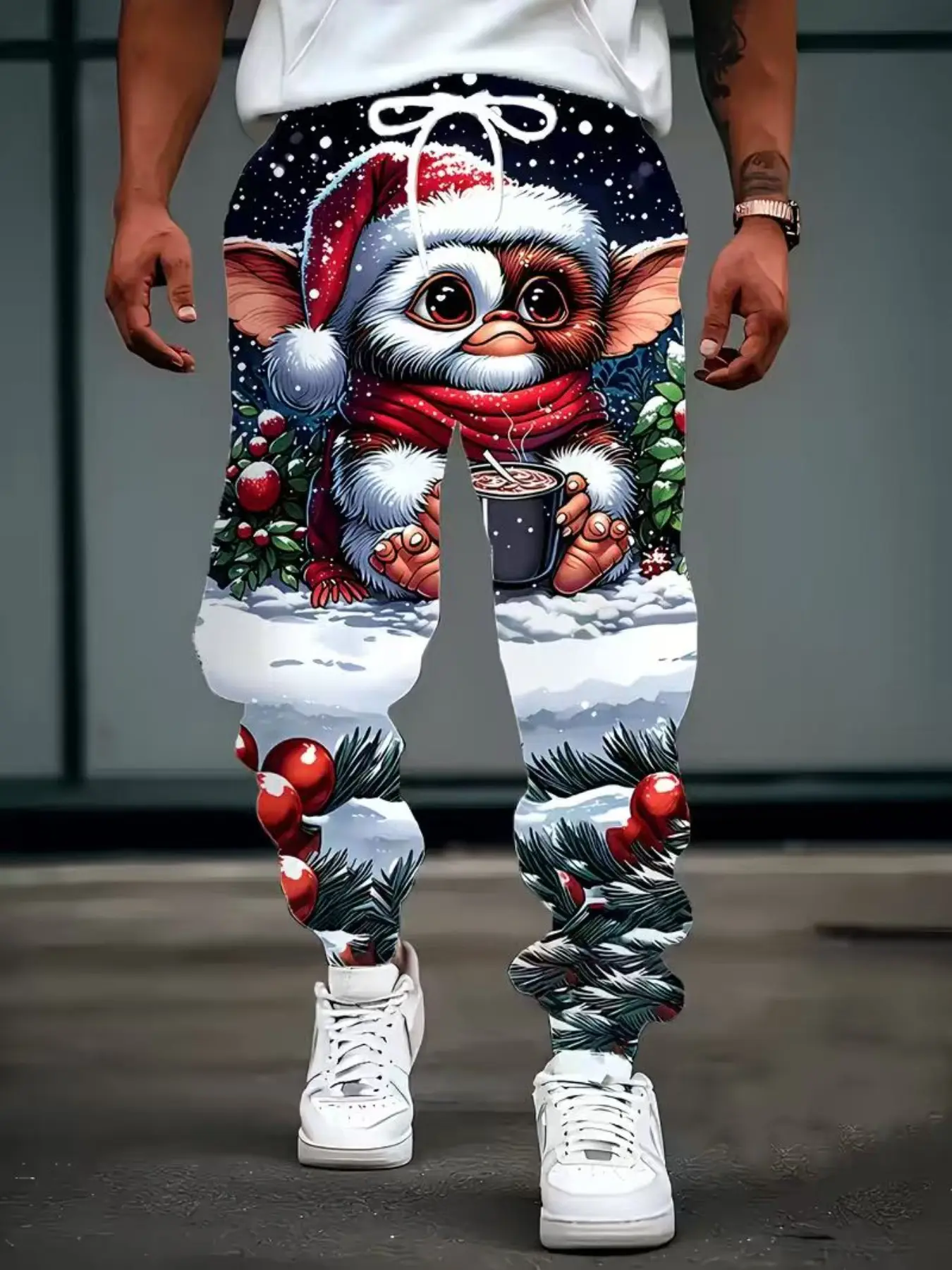 Men's 3D Christmas Pattern Pants with Drawstring Pockets, Casual Fitness Sports Sweatpants, Holiday Party Fashion Apparel
