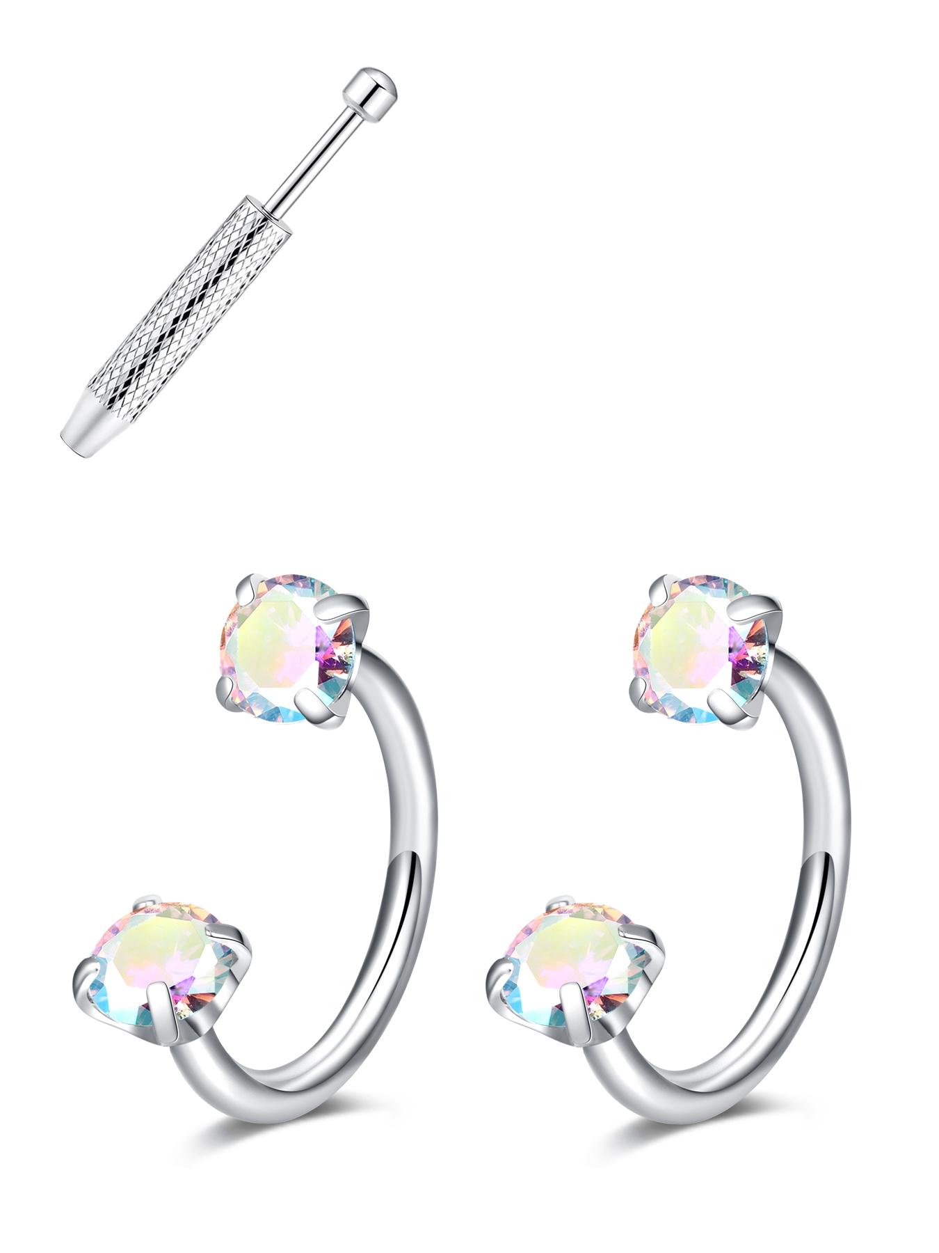 Stainless Steel Heart Nose Ring, Cubic Zirconia U-Shaped Septum Piercing, 20g/18g Cartilage Earrings, Hypoallergenic Jewelry for Women