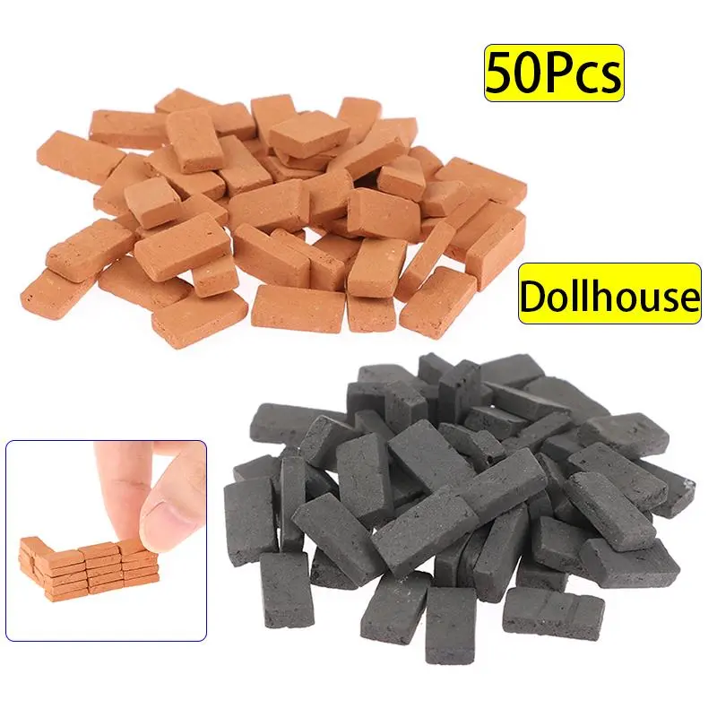 50pcs High-Quality Lightweight Gray Plastic Miniature Dollhouse Wall Blocks Brick Set, 1/35 Scale 10*5*2.5mm Compact Size, Unisex Decorating Components Easy for Carry, for Dollhouses, Military Models (Animals & Nature-Themed Model Makers)