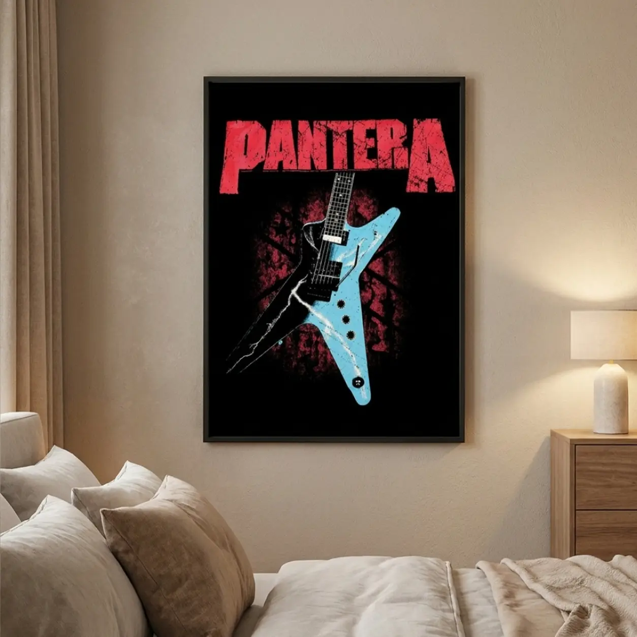 1PC Pantera Band Heavy Metal Guitar Canvas Poster, Anime-Themed Wall Art, Vibrant Blue & Red, Perfect for Bedroom, Office, Living Room & Dorm Decor, Living Room Artwork, Vibrant Wall Art, Bold Graphic Print, Music Decor