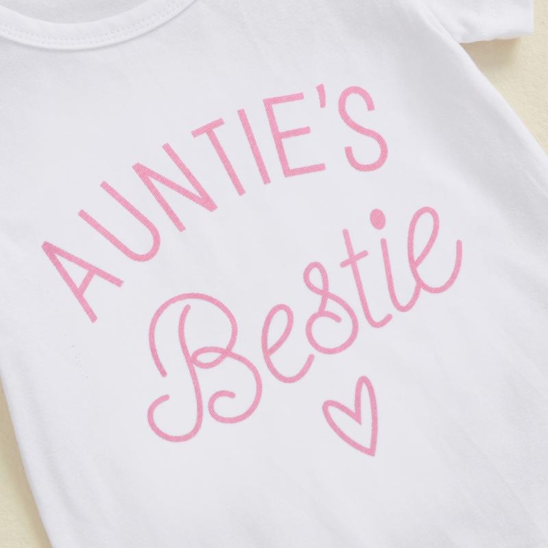 Aunties Bestie Baby Clothes Girl Newborn Short Sleeve Romper Leopard Pants Set Headband 3Pcs Infant Summer Outfits