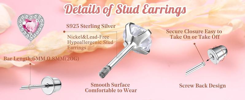 Florideco 6 Pairs Hypoallergenic Earrings S925 Sterling Silver Stud Earrings for Women Heart CZ Pearl Butterfly Stud Earrings Set S925 Sterling Silver Screwback Earrings for Women