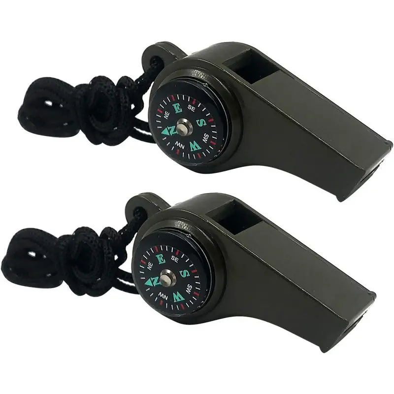 outdoor sports 2 Pack Emergency Survival Whistle, 3-in-1 Emergency Whistles with Compass and Thermometer, Loud Safety Whistle with Laard for Outdoor Hiking