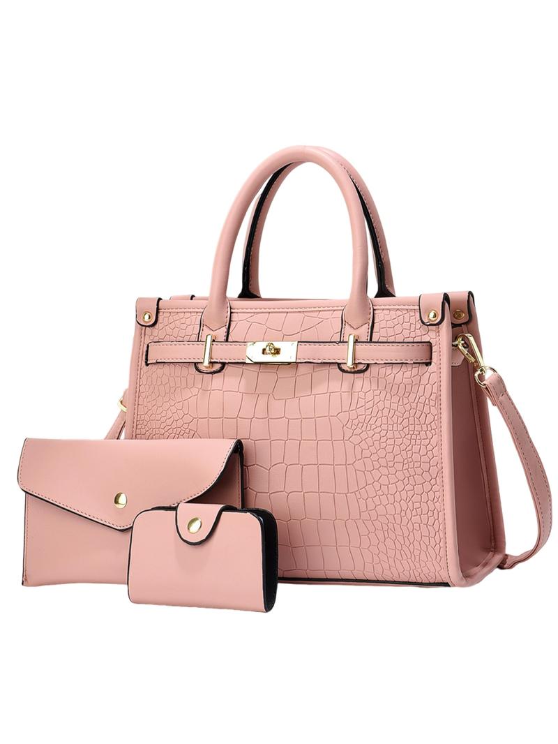 Women's Fashionable Embossed Handbag Set, Large Capacity Shoulder Bag for Daily Use, Casual Trendy Versatile High-quality Commuting Bag
