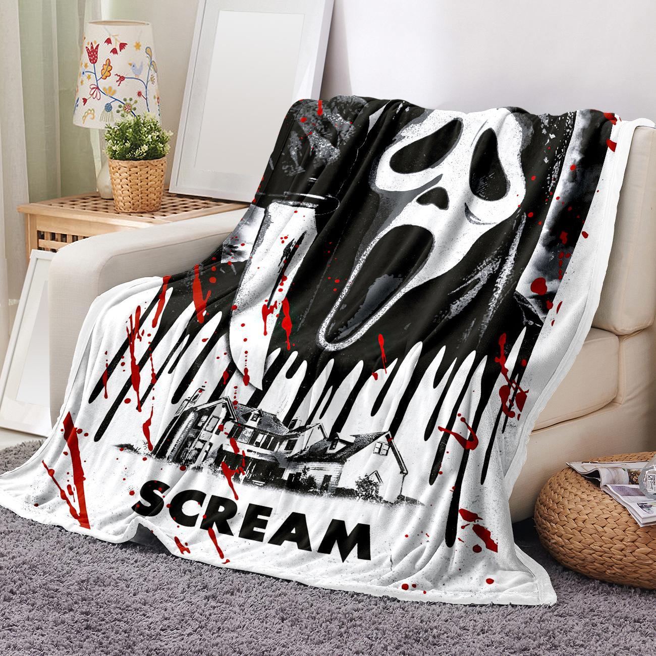 Ghost Face Pattern Blanket with Storage Bag, 1 Count Soft Comfortable Warm Napping Throw Blanket, Cool Bedroom Bedding Blankets for Home Office Travel Camping, Soft Fleece Blanket, Lightweight Blanket, Soft Warming Blanket, Soft Comfy Blanket