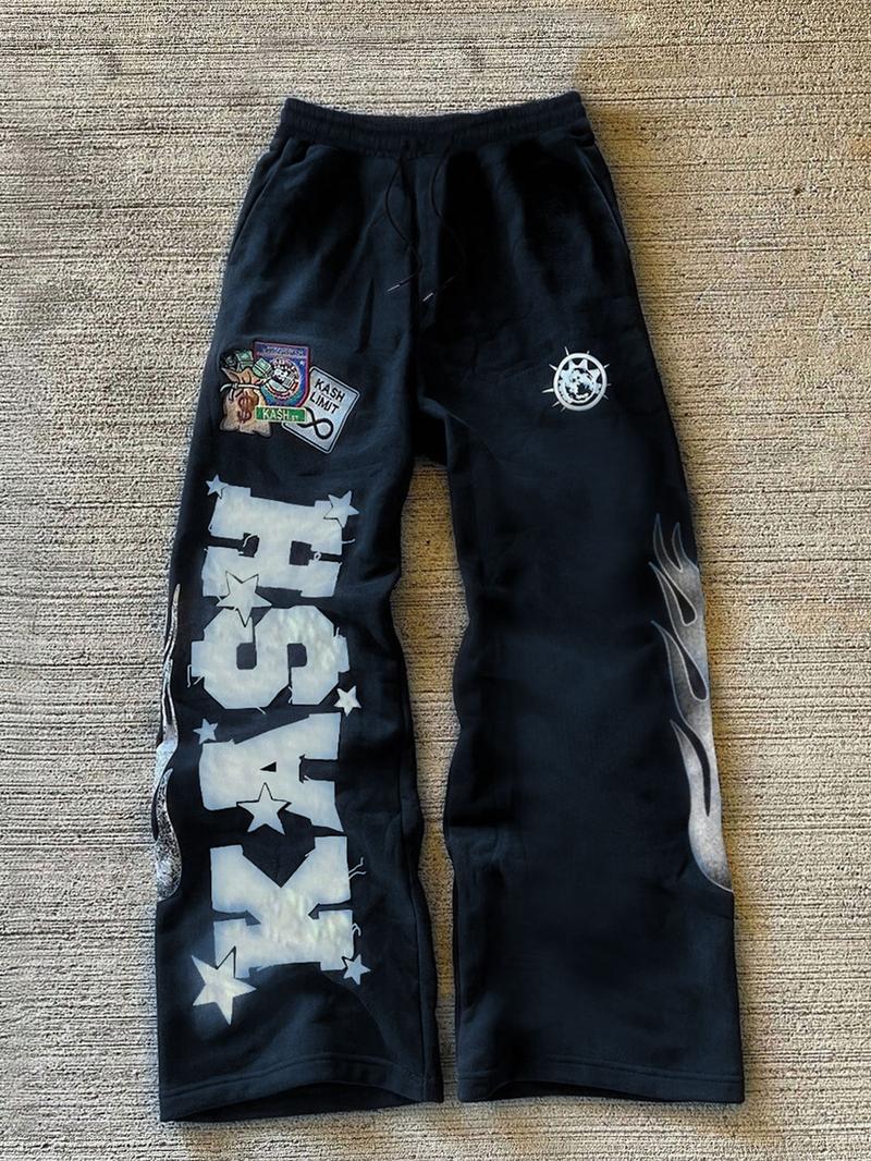 Trendy Black Fleece - lined Sweatpants with "KASH" Lettering, Star and Flame Graphics, Ideal for Street - style and Hip - hop Wear, Trending on TikTok #Sweatpants #StreetFashion #TikTokTrend, Sports Casual Pants Trendy Black Fleece - lined Sweatpants with "KASH" Lettering, Star and Flame Graphics, Ideal for Street - style and Hip - hop Wear, Trending on TikTok #Sweatpants #StreetFashion #TikTokTrend, Sports Casual Pants