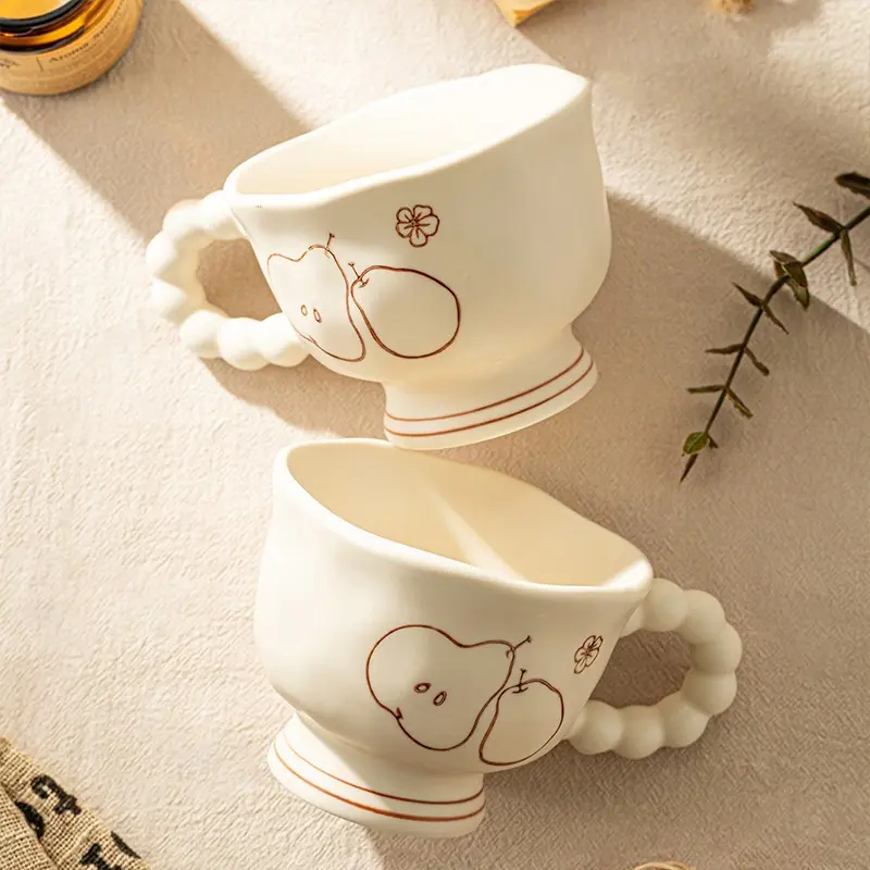 Cute Pear Ceramic Artistic Tableware Set, Food Grade Material, Oven Microwave Dishwasher Safe, Vintage Cream Style Breakfast Dessert Dishes