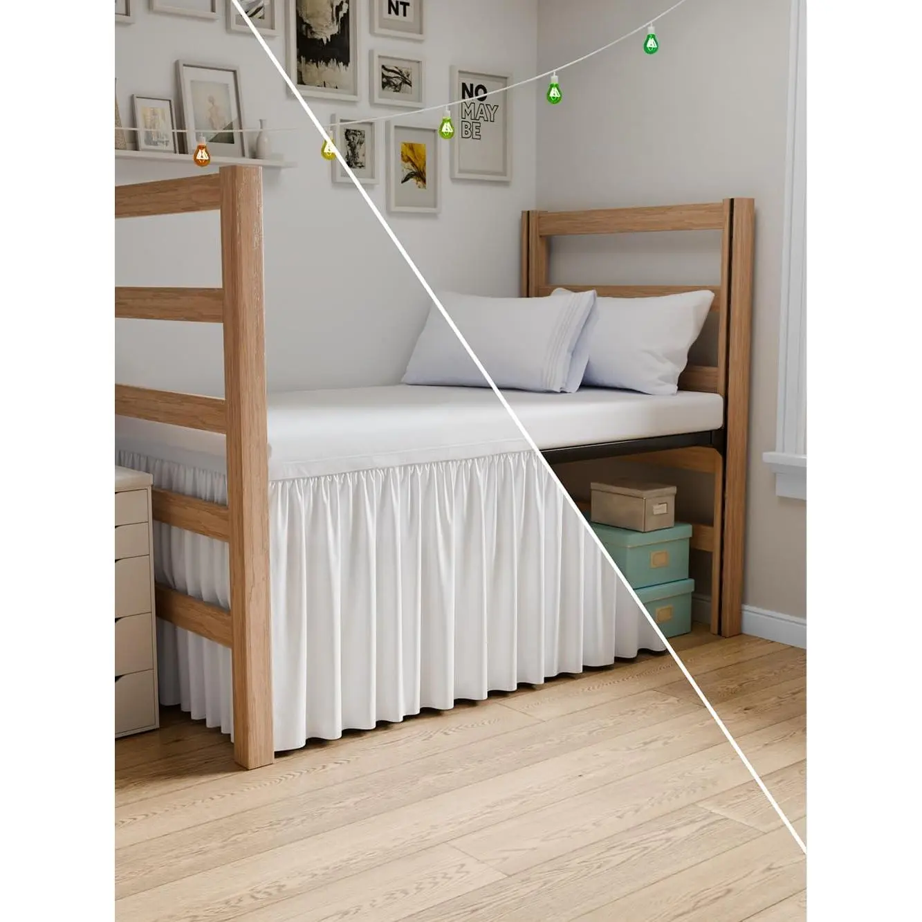 Dorm Room Bed Skirt Twin XL - College Dorm Room - White, 36 Inch| Long Dust Ruffled College Bedskirt with Split Corners, Elastic Strap,, Fade & Wrinkle Free