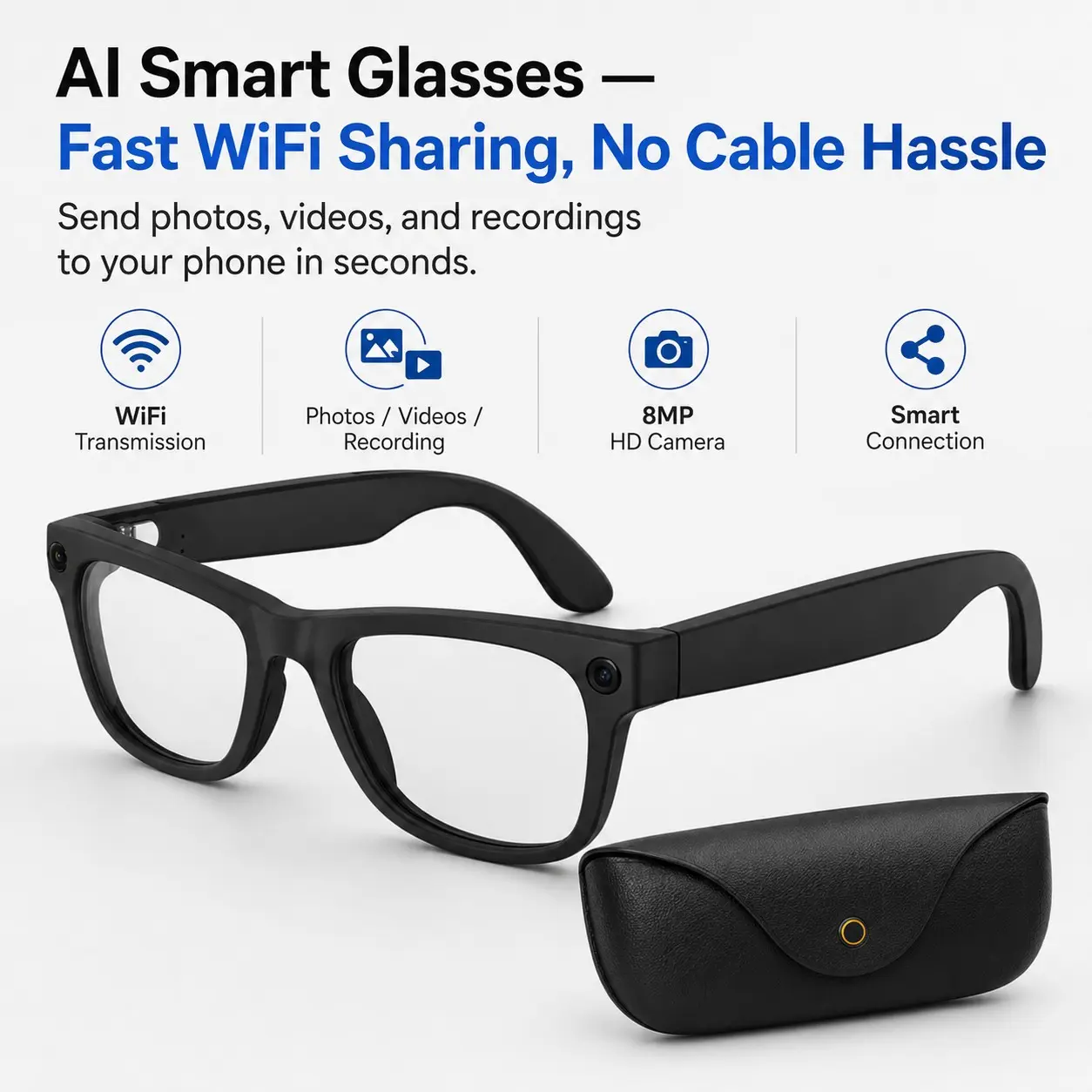 Gadget Smart Wearable Glasses AI Sunglasses with Camera, 1080P Video, 8MP 3280×2464 Photos, ENC Noise Cancelling Open-Ear Audio, 96H All-Day Battery, Bluetooth 5.4, IP65 Dustproof Sweatproof, 35g for Golf