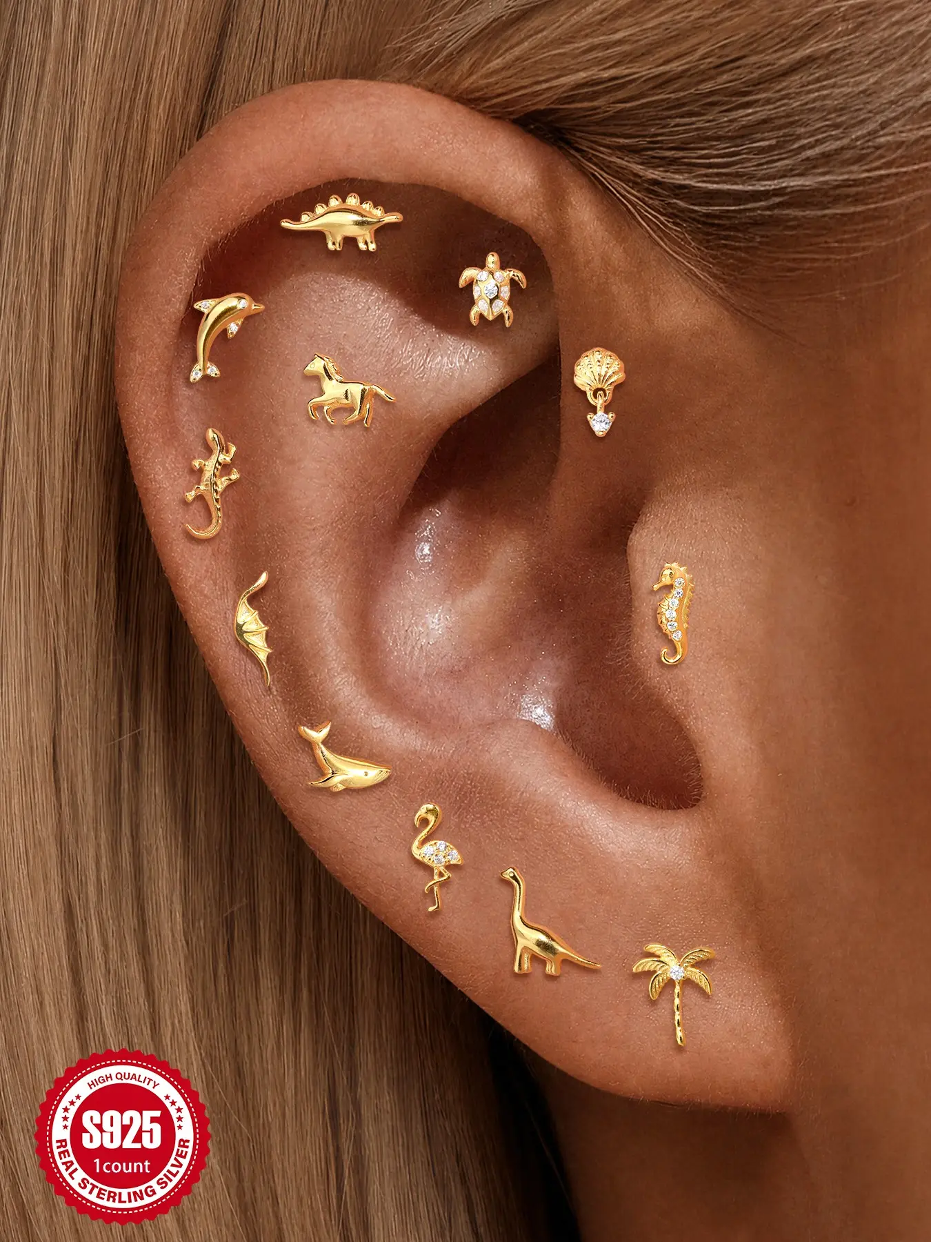 1pc 18K Gold Plated S925 Sterling Silver Waterproof Ocean Animal Stud Earrings, Summer Beach Pool Jewelry Hypoallergenic, Non-Tamish, Ideal for Daily Wear, Weddings, Parties, and Other Special Occasions, Pretty Studs