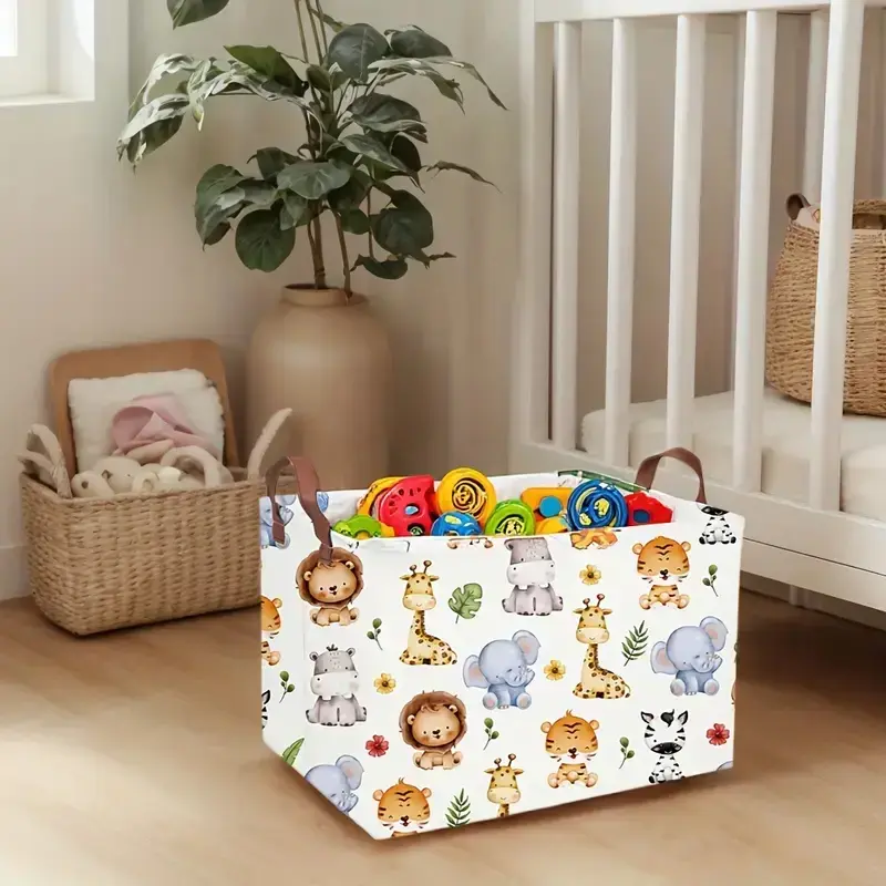 Cute Storage Basket with Handle, Decorative Animal Design Organizer, Versatile Book and Gift Basket for Home and Office, Decorative Nursery Baskets